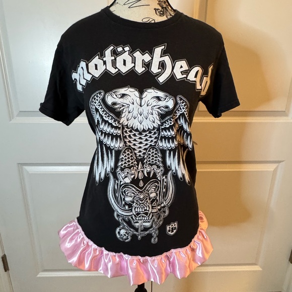 Motörhead Upcycled Skirt Style Pink Satin Ruffle Shirt ONE OF ONE S - Picture 3 of 13